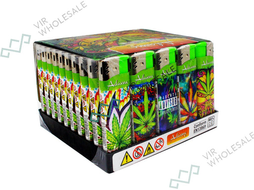 Adamo Electronic Lighters, Pinted Designs 50 Per Box - Trippy Weed - VIR Wholesale