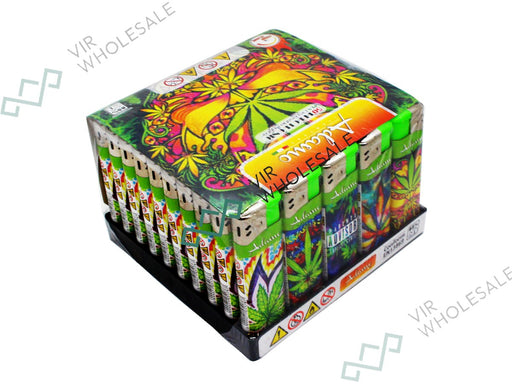 Adamo Electronic Lighters, Pinted Designs 50 Per Box - Trippy Weed - VIR Wholesale