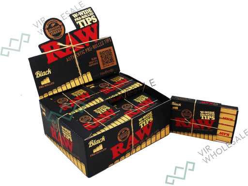 RAW Black W-Wide Pre-Rolled Tips - Pack of 18 - Display of 20 Packs - VIR Wholesale
