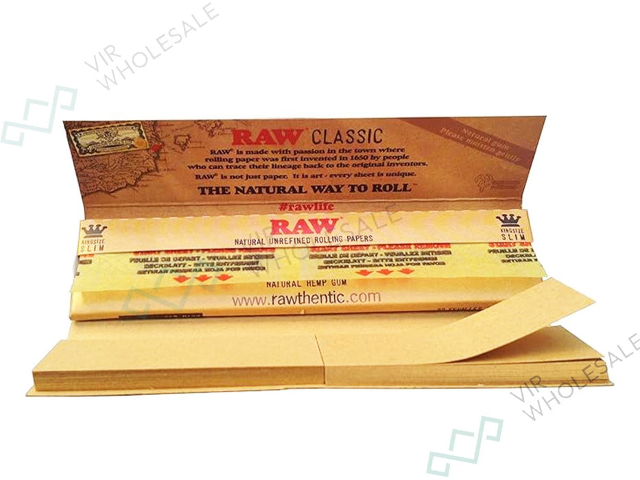 RAW Classic Connoisseur King Size Slim Rolling Papers & Tips - VIR Wholesale