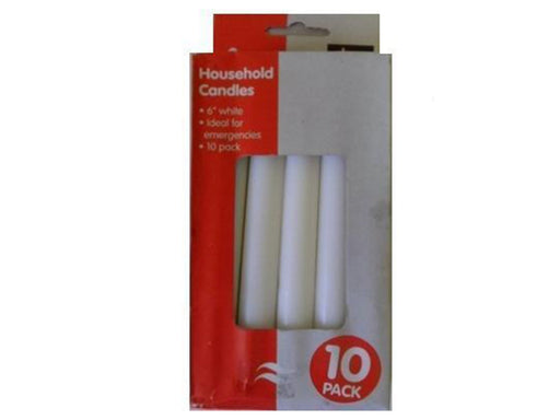 10 White Household Candles 6Inch - 12 Packs Per box - VIR Wholesale