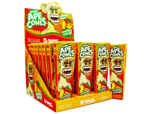 G- Rollz Ape Cones - 24 Per Box - 3 Cones Per Pack - Pop Activated Flavoured Filter - Monkey Mango - VIR Wholesale