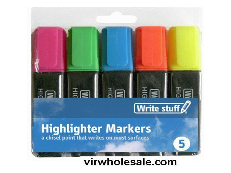 Highlighter Markers Assorted 5 Pack - VIR Wholesale