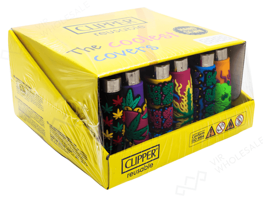 30 x Clipper Reusable Lighter Pop Cover PVC – Assorted Designs - VIR Wholesale