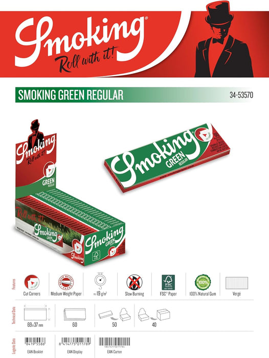 Smoking Green Regular Size Rolling Papers – 50 Booklets