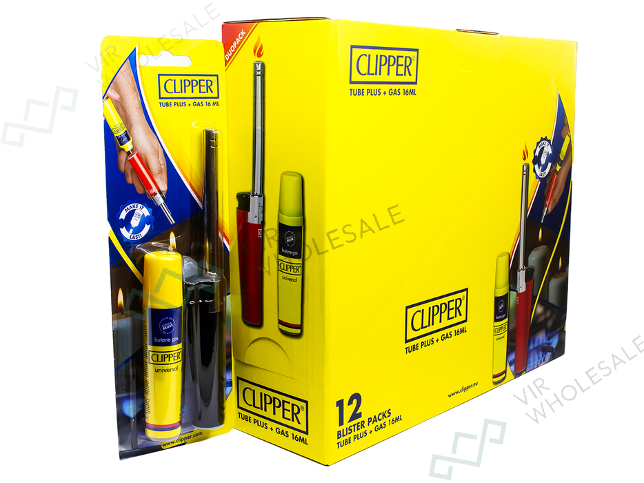 CLIPPER BBQ Lighter Tube + 16ml Gas (Assorted Colours) – Full Box (12pcs)