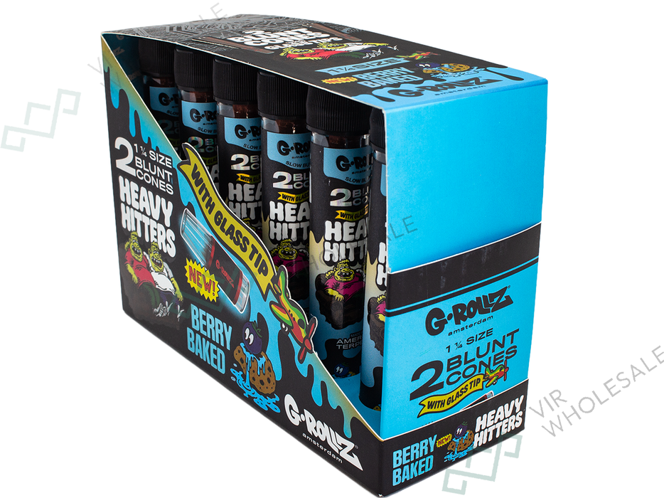 G-ROLLZ - Heavy Hitters - Terpene Blunt Cones with Glass Tip - 12 Glass Tubes Per Box - 2 Cones Per Tube - Berry Bake) 1 ¼