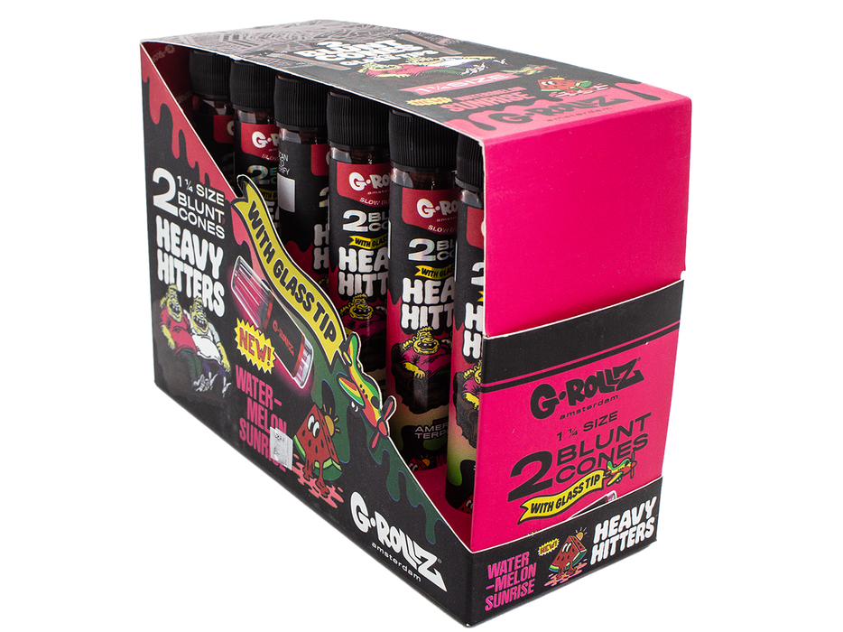 G-ROLLZ - Heavy Hitters - Terpene Blunt Cones with Glass Tip - 12 Glass Tubes Per Box - 2 Cones Per Tube - Watermelon Sunrise 1 ¼