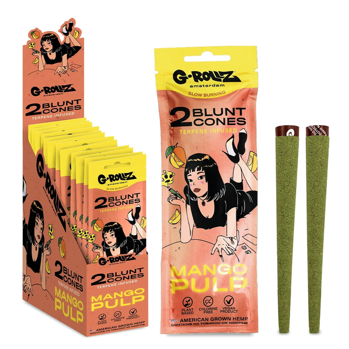 G-Rollz Terpene Blunt Cones – Mango Pulp – 12 Packs Per Box – 2 Cones Per Pack