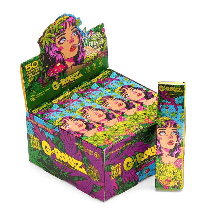 G-Rollz 'Jungle' 50 King Size Green Papers + Tips (20 Booklets Display)