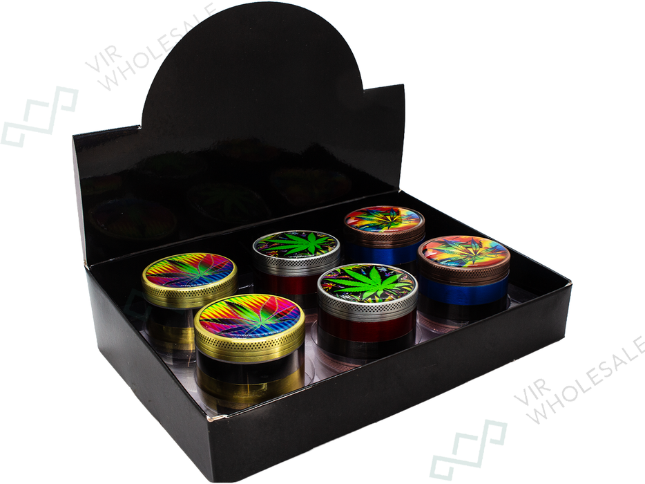 Metal 4-Part Herb Grinders – 6 Pack – Assorted Leaf Designs