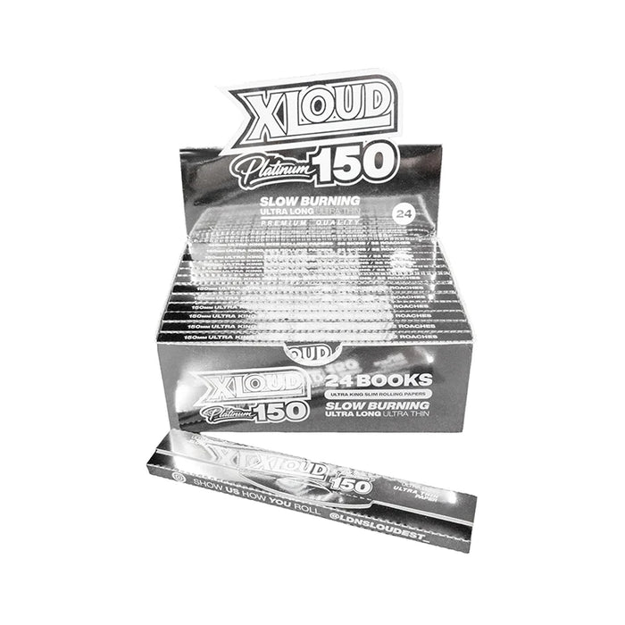 XLOUD Platinum 150 Ultra King Size Rolling Papers – Slow Burning, Ultra Thin | 32 Papers + 32 Roaches | Display of 24 Packs