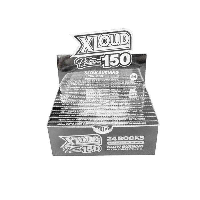 XLOUD Platinum 150 Ultra King Size Rolling Papers – Slow Burning, Ultra Thin | 32 Papers + 32 Roaches | Display of 24 Packs