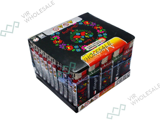 Adamo Electronic Lighters, Pinted Designs 50 Per Box - Hungry - VIR Wholesale