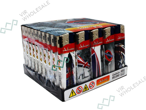 Adamo Electronic Lighters, Pinted Designs 50 Per Box - London - VIR Wholesale
