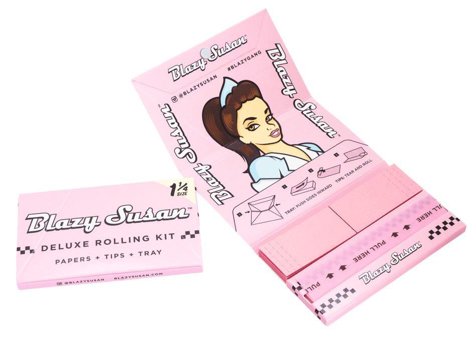 Blazy Susan Deluxe Rolling Kit – Pink Deluxe 1¼ King Size Slim (Full Box of 20 Kits) - VIR Wholesale