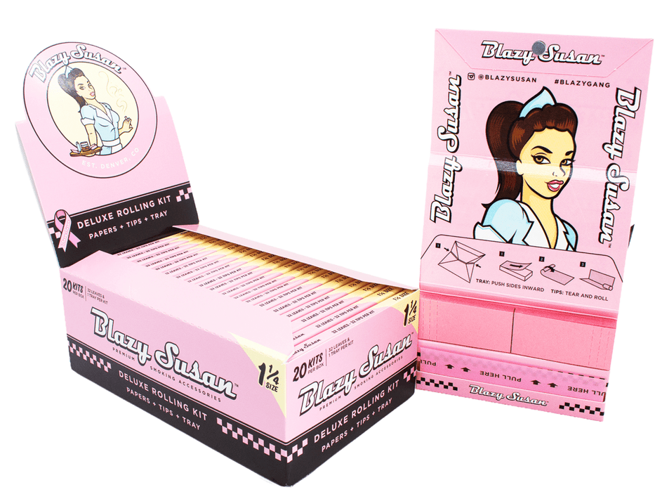 Blazy Susan Deluxe Rolling Kit – Pink Deluxe 1¼ King Size Slim (Full Box of 20 Kits) - VIR Wholesale