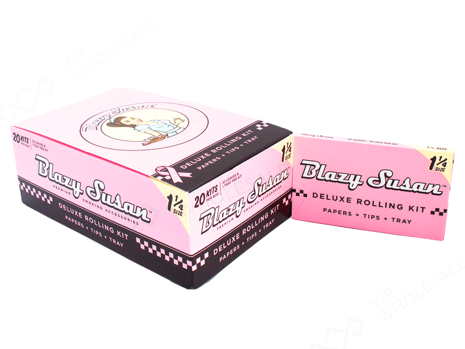 Blazy Susan Deluxe Rolling Kit – Pink Deluxe 1¼ King Size Slim (Full Box of 20 Kits) - VIR Wholesale
