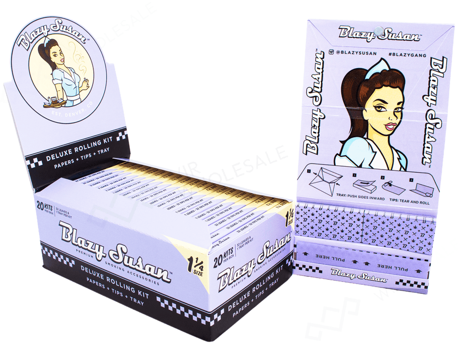 Blazy Susan Deluxe Rolling Kit – Purple Deluxe 1¼ King Size Slim (Full Box of 20 Kits) - VIR Wholesale