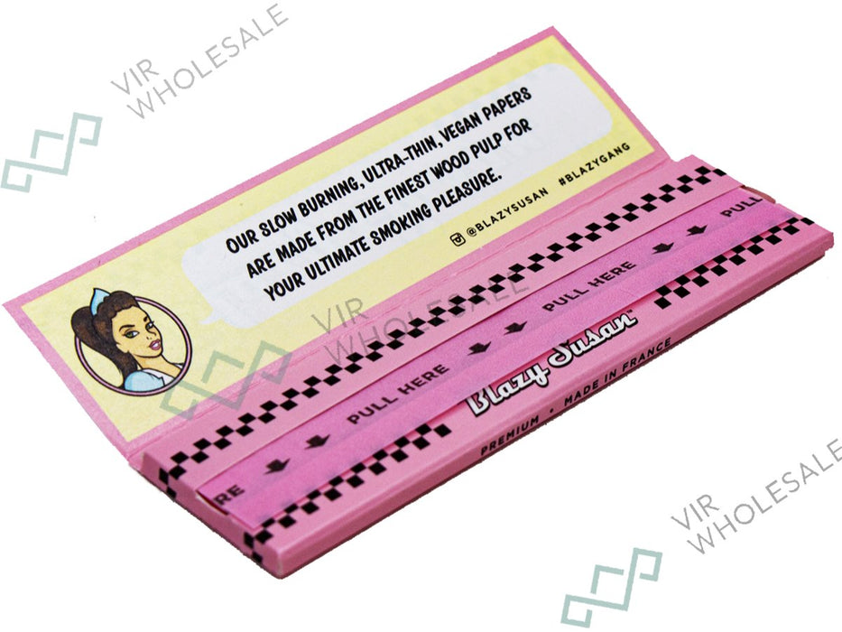 Blazy Susan King Size Pink Wide Rolling Papers - 50 Per Booklets Per Box - 32 Sheets Per Pack - VIR Wholesale