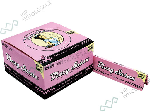 Blazy Susan King Size Pink Wide Rolling Papers - 50 Per Booklets Per Box - 32 Sheets Per Pack - VIR Wholesale