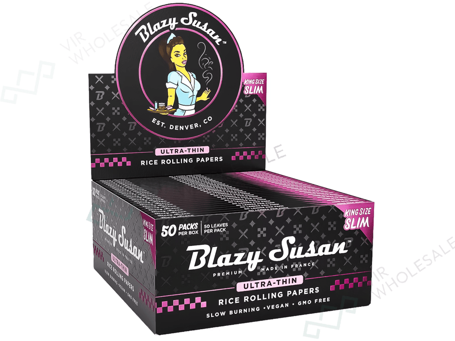 BLAZY SUSAN Ultra Thin Rice Rolling Papers King Size Slim - 50 Booklets Per Box - 50 Leaves Per Pack - VIR Wholesale