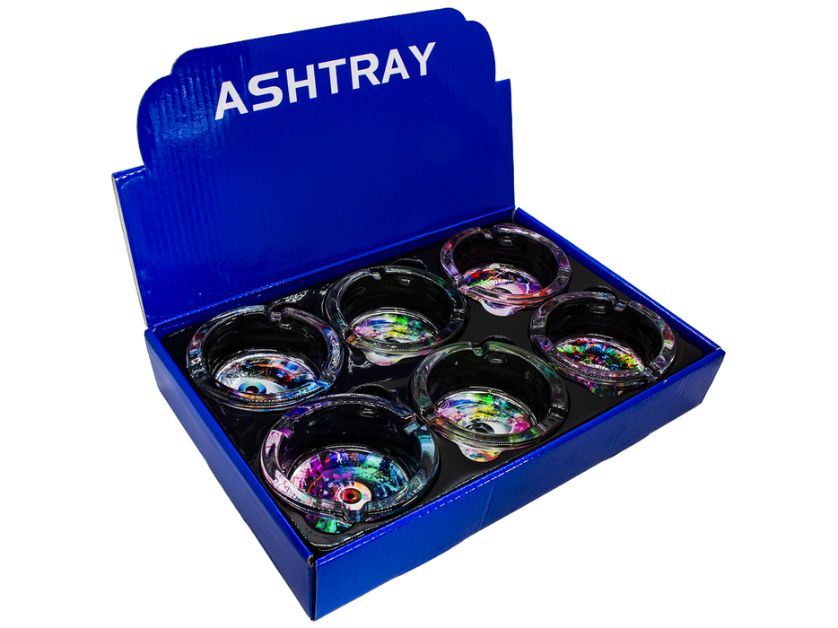 6 x Eye Design Glass Ashtrays – Full Box