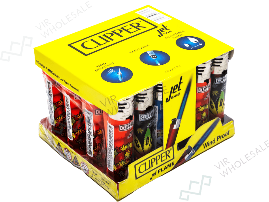 CLIPPER Jet Flame Printed – Rasta Design (24 Per Box) - VIR Wholesale