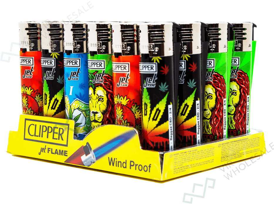 CLIPPER Jet Flame Printed – Rasta Design (24 Per Box) - VIR Wholesale