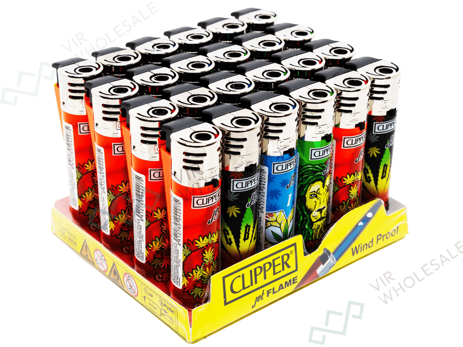 CLIPPER Jet Flame Printed – Rasta Design (24 Per Box) - VIR Wholesale