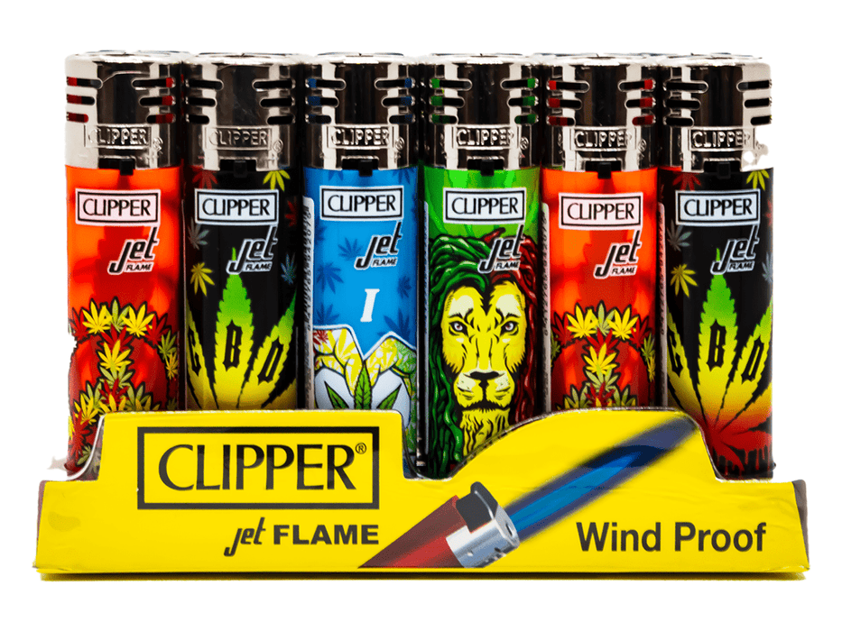 CLIPPER Jet Flame Printed – Rasta Design (24 Per Box) - VIR Wholesale