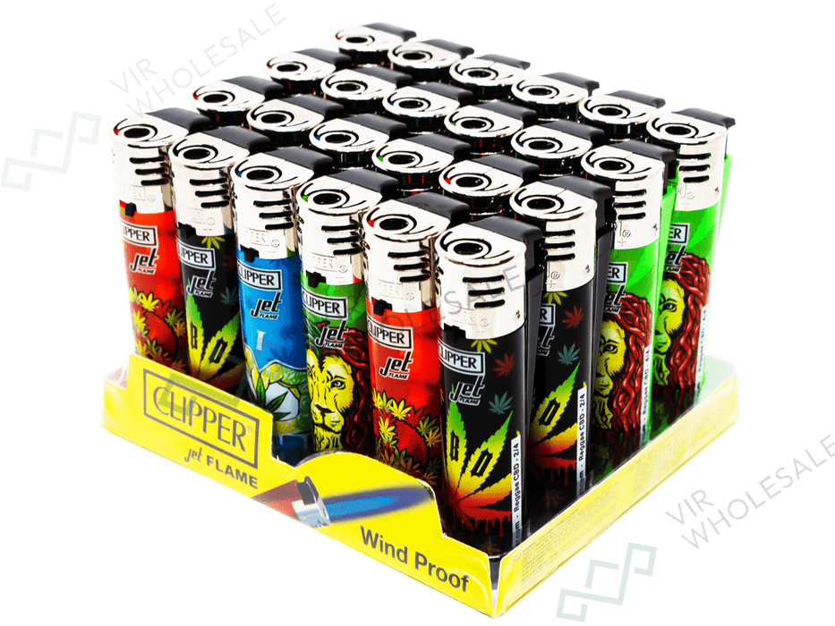 CLIPPER Jet Flame Printed – Rasta Design (24 Per Box) - VIR Wholesale