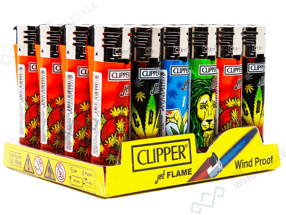 CLIPPER Jet Flame Printed – Rasta Design (24 Per Box) - VIR Wholesale