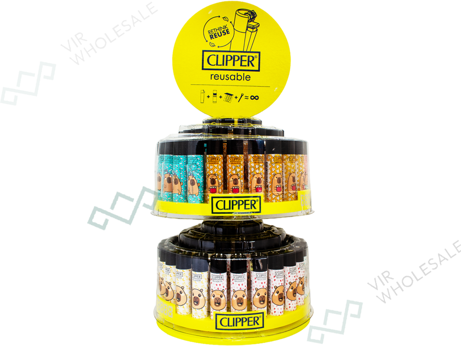 CLIPPER Lighter 2 Tier Rotary Carousel Stand – 96 Lighters Assorted Designs - VIR Wholesale