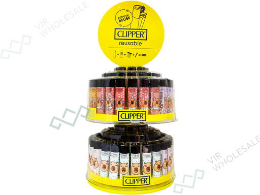 CLIPPER Lighter 2 Tier Rotary Carousel Stand – 96 Lighters Assorted Designs - VIR Wholesale