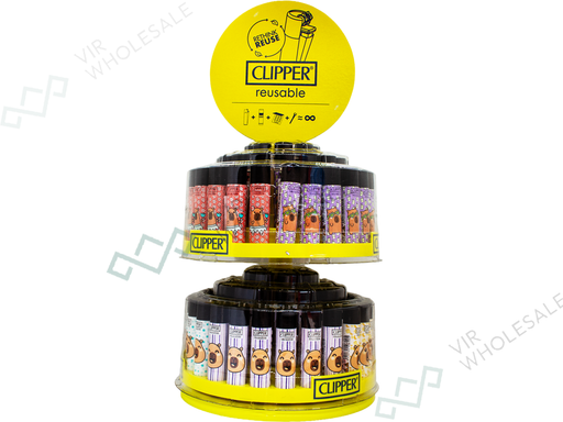 CLIPPER Lighter 2 Tier Rotary Carousel Stand – 96 Lighters Assorted Designs - VIR Wholesale