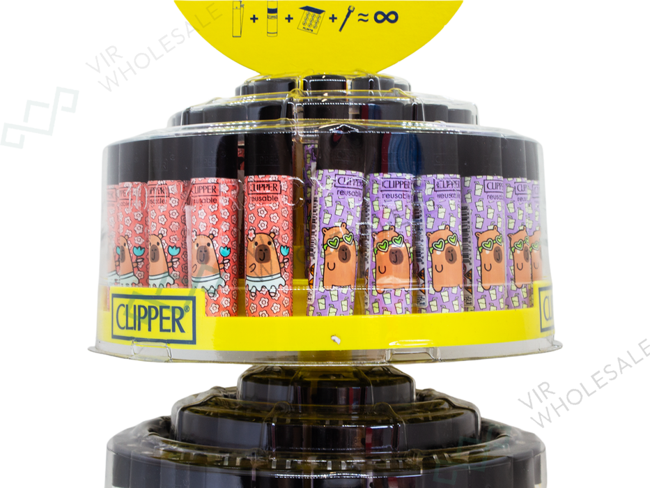 CLIPPER Lighter 2 Tier Rotary Carousel Stand – 96 Lighters Assorted Designs - VIR Wholesale