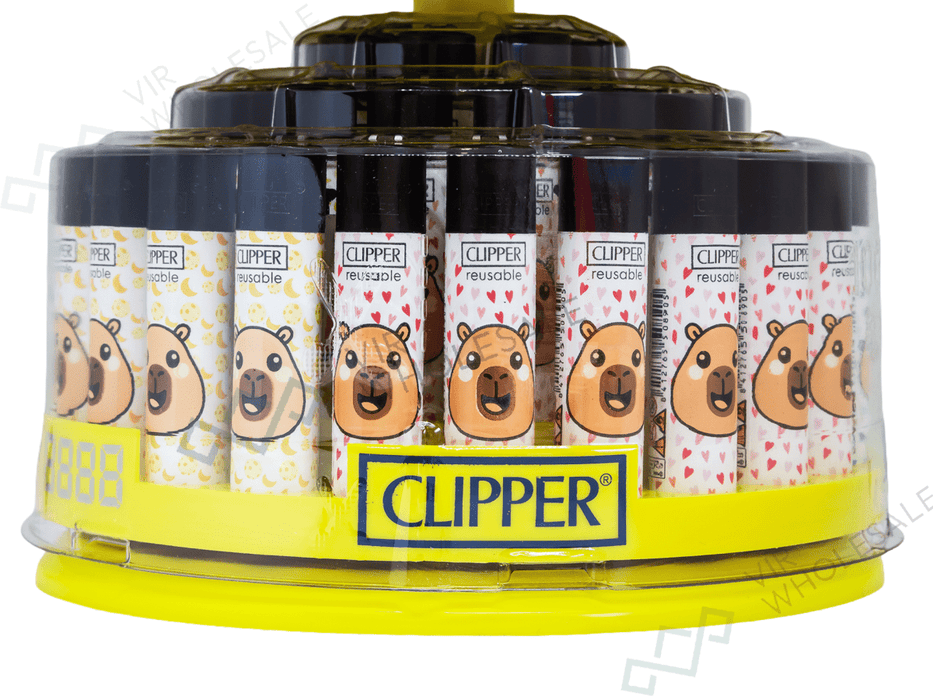 CLIPPER Lighter 2 Tier Rotary Carousel Stand – 96 Lighters Assorted Designs - VIR Wholesale