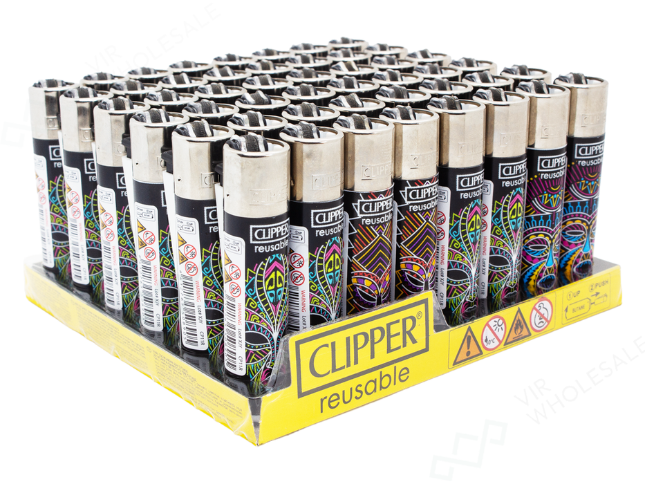 CLIPPER Lighters Printed 48’s Various Designs – Africa Mask 4/4 - VIR Wholesale