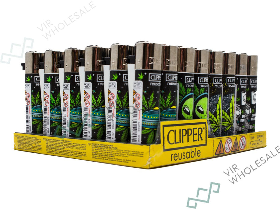 CLIPPER Lighters Printed 48's Various Designs - Alien Leaves - VIR Wholesale