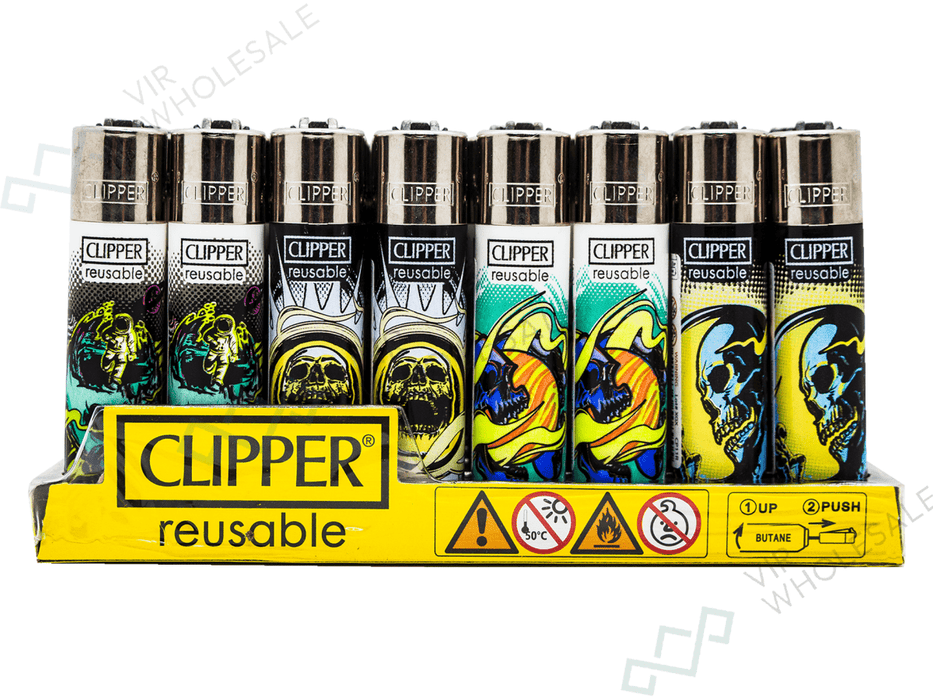 CLIPPER Lighters Printed 48's Various Designs - Astro Skulls - VIR Wholesale