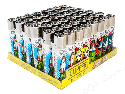 CLIPPER Lighters Printed 48’s Various Designs – Astro Weed 3 4/4 - VIR Wholesale