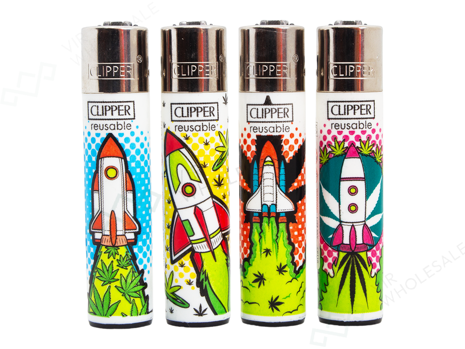 CLIPPER Lighters Printed 48’s Various Designs – Astro Weed 3 4/4 - VIR Wholesale