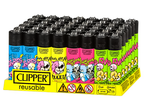 CLIPPER Lighters Printed 48’s Various Designs – Bear Skulls - VIR Wholesale