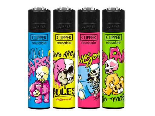 CLIPPER Lighters Printed 48’s Various Designs – Bear Skulls - VIR Wholesale