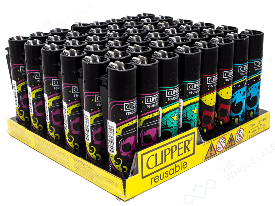 CLIPPER Lighters Printed 48's Various Designs – Black Magic Skulls - VIR Wholesale