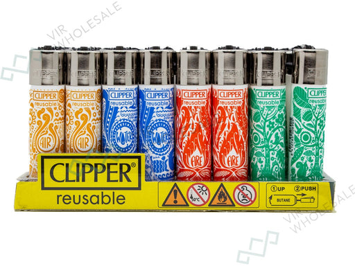 CLIPPER Lighters Printed 48's Various Designs - Element - VIR Wholesale