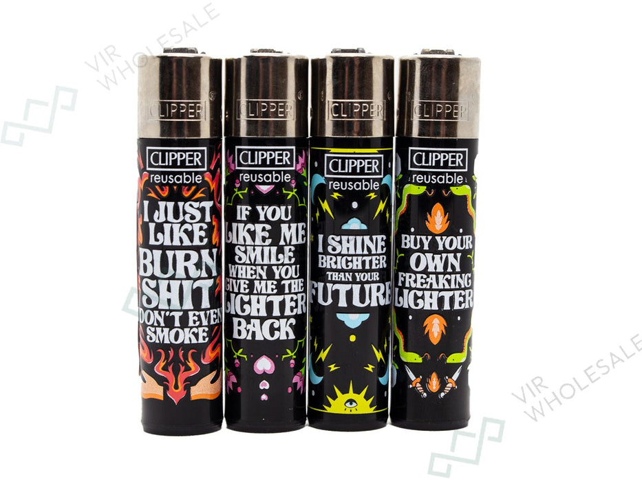 CLIPPER Lighters Printed 48's Various Designs - Fire Words - VIR Wholesale