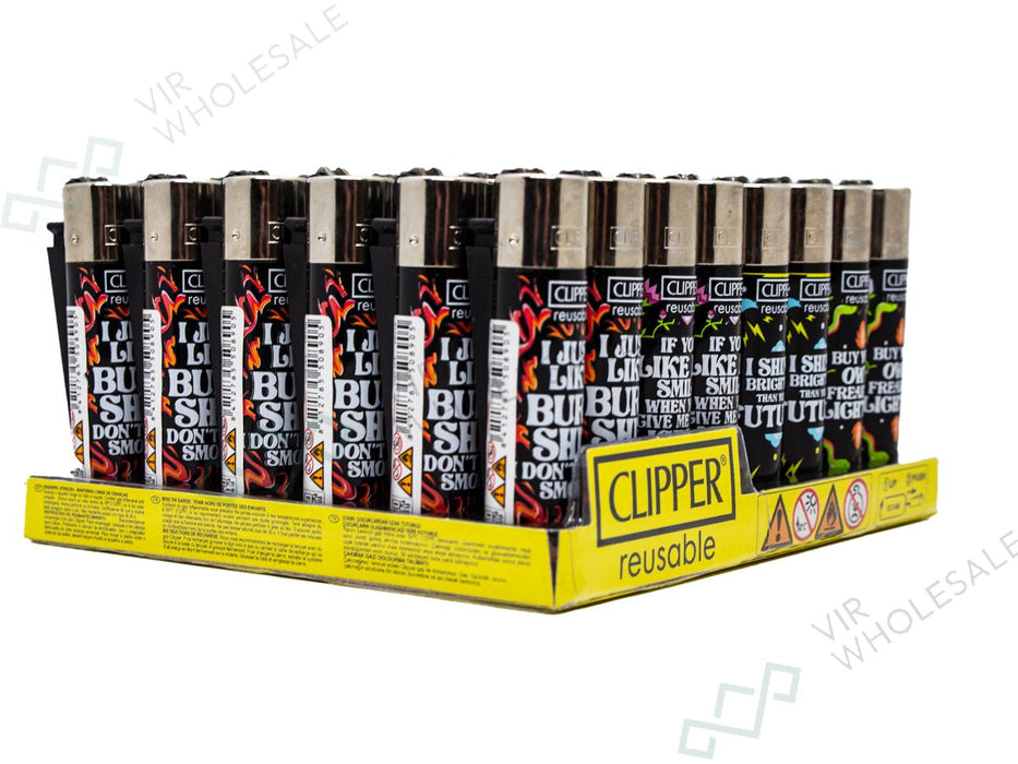 CLIPPER Lighters Printed 48's Various Designs - Fire Words - VIR Wholesale