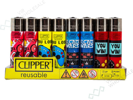 CLIPPER Lighters Printed 48's Various Designs - Game Lover - VIR Wholesale